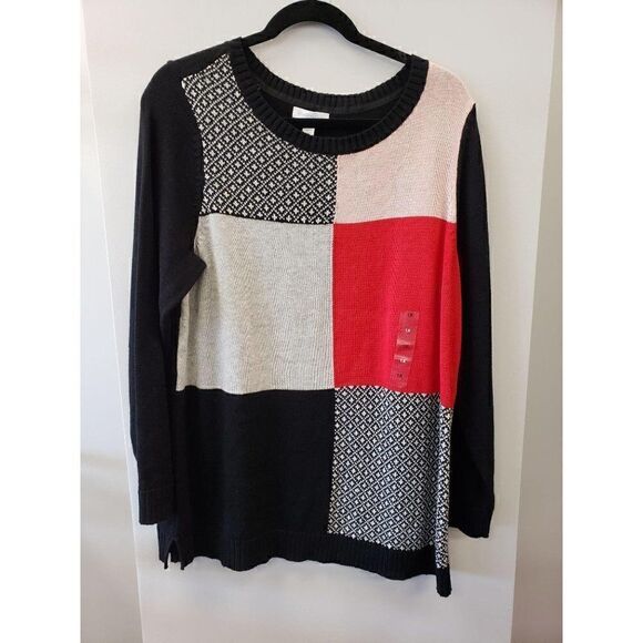 Plus Size Black/Grey/White Patchwork Sweater Top - Picture 4 of 6